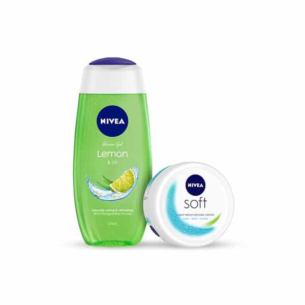 Nivea Set Of Lemon-Oil Shower Gel - 125 Ml & Soft Light Mositurising Cream - 300 Ml