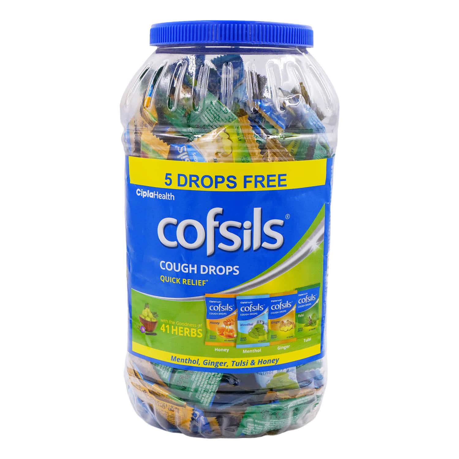 Cofsils Cough Drops Menthol Ginger Tulsi & Honey Jar Of 210 (205 + 5 Free)