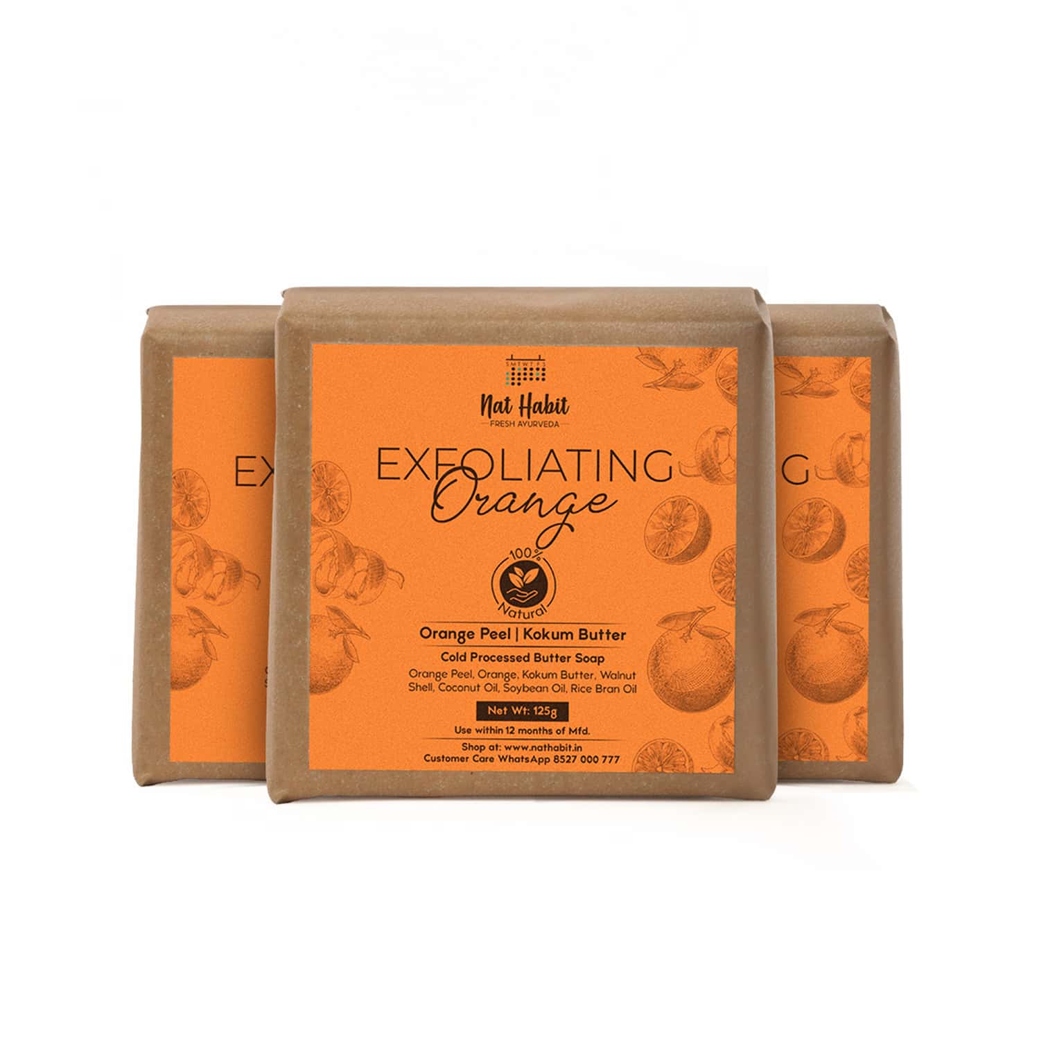 Nat Habit Exfoliating Orange Soap - Tan Removal | Cleansing & Anti-aging Formula (125g)