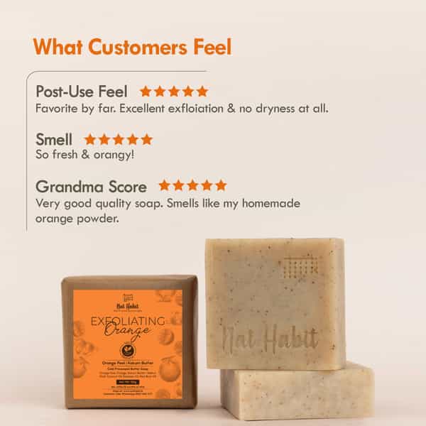 Nat Habit Exfoliating Orange Soap - Tan Removal | Cleansing & Anti-Aging Formula (125G)