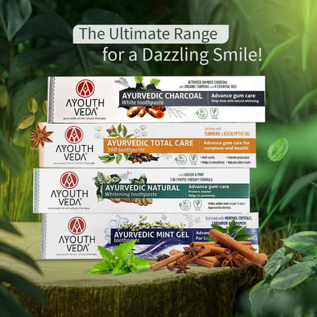 Ayouthveda Toothpaste Combo (Total Care 360 | Natural Whitening | Charcoal White) - 100g Each