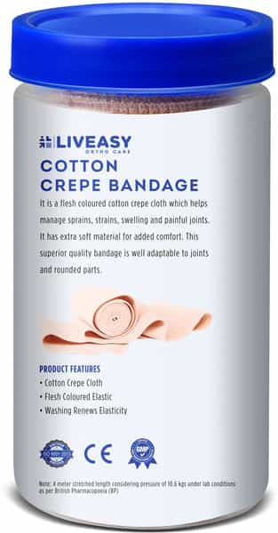Liveasy Ortho Care Cotton Crepe Bandage - Reduces Strain Sprain & Swelling - 10 Cms X 4 Meters