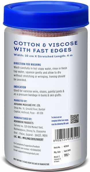 Liveasy Ortho Care Cotton Crepe Bandage - Reduces Strain Sprain & Swelling - 10 Cms X 4 Meters