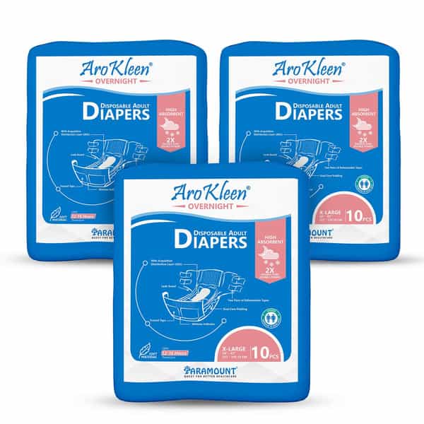 Arokleen Overnight Adult Diaper Tape Style Extra Large (Waist Size:127 Cm-170.18 Cm) 30Pcs Pack Of 3