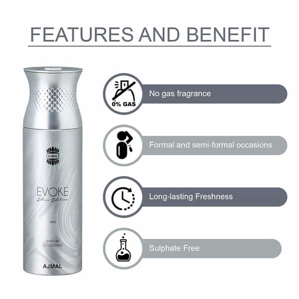 Ajmal 3 Evoke Silver Edition For Men & 1 Magnetize For Men & Women Deo Each 200Ml Combo Pack 4