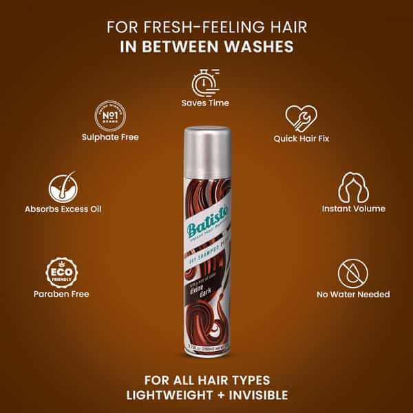 Batiste Instant Hair Refresh Dry Shampoo Plus With A Hint Of Colour Divine Dark - 200Ml