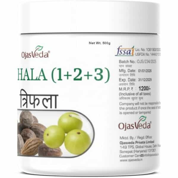 Ojasveda Triphala (1+2+3) Powder | Ayurvedic Herbal Supplement For Digestive System - 500G