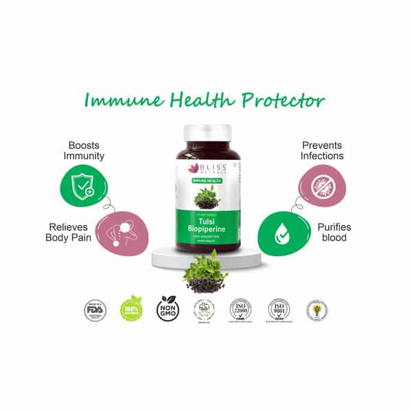 Bliss Welness Tulsi Tablet For Immunity Booster,Cough&Cold Care Supplement|Men& Women|60 Veg Tablets