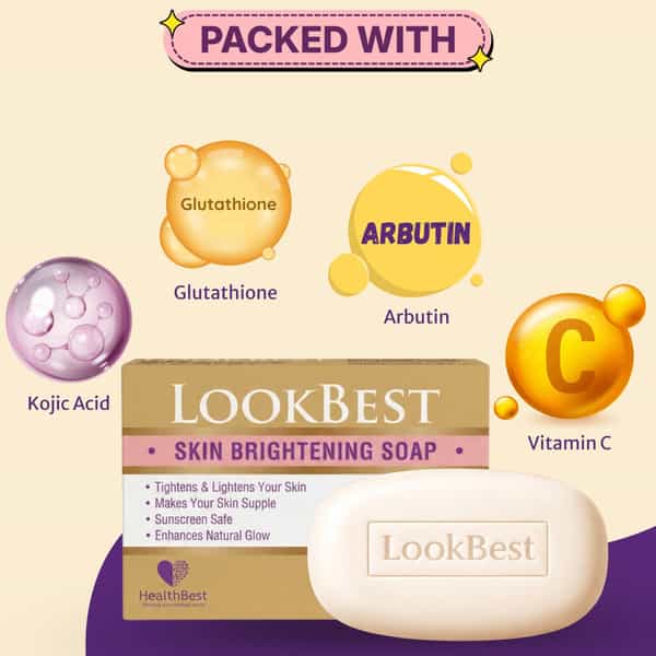 Healthbest Skin Brightening Soap With Kojic Acid | Glutathione | Arbutin & Vitamin C 75Gm Pack Of 3