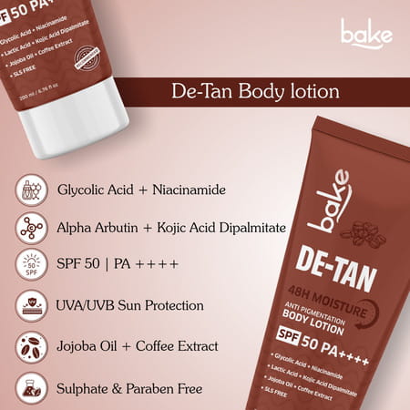 Bake De-Tan Coffee Body Lotion With Kojic | Lactic & Niacinamide + Spf 50 (200ml)