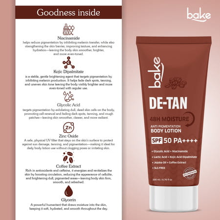 Bake De-Tan Coffee Body Lotion With Kojic | Lactic & Niacinamide + Spf 50 (200ml)