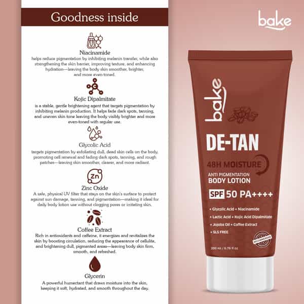Bake De-Tan Coffee Body Lotion With Kojic | Lactic & Niacinamide + Spf 50 (200Ml)