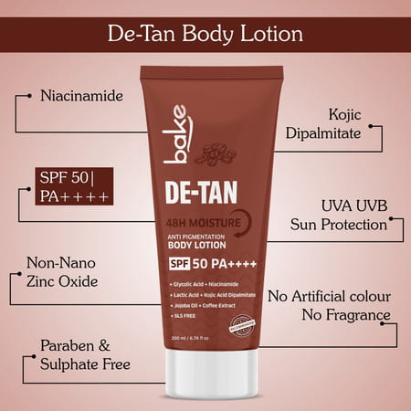 Bake De-Tan Coffee Body Lotion With Kojic | Lactic & Niacinamide + Spf 50 (200ml)