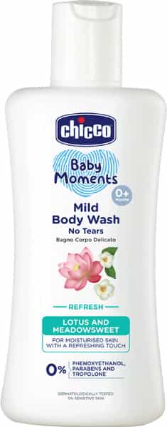 Chicco Baby Moments Mild Body Wash Refresh No Tears For Soft Skin No Tears Soap Free 0M+ 100Ml