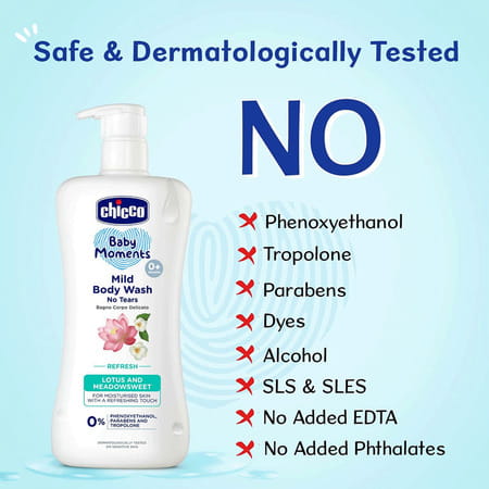 Chicco Baby Moments Mild Body Wash Refresh No Tears For Soft Skin No Tears Soap Free 0m+ 100ml
