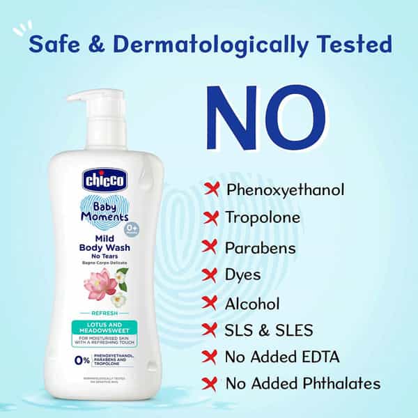 Chicco Baby Moments Mild Body Wash Refresh No Tears For Soft Skin No Tears Soap Free 0M+ 100Ml