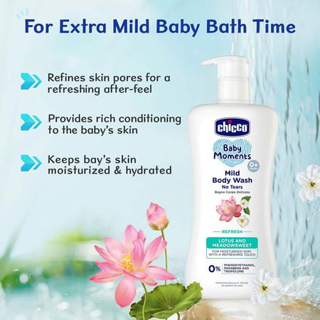 Chicco Baby Moments Mild Body Wash Refresh No Tears For Soft Skin No Tears Soap Free 0m+ 100ml