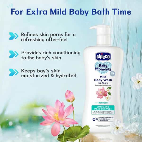 Chicco Baby Moments Mild Body Wash Refresh No Tears For Soft Skin No Tears Soap Free 0M+ 100Ml