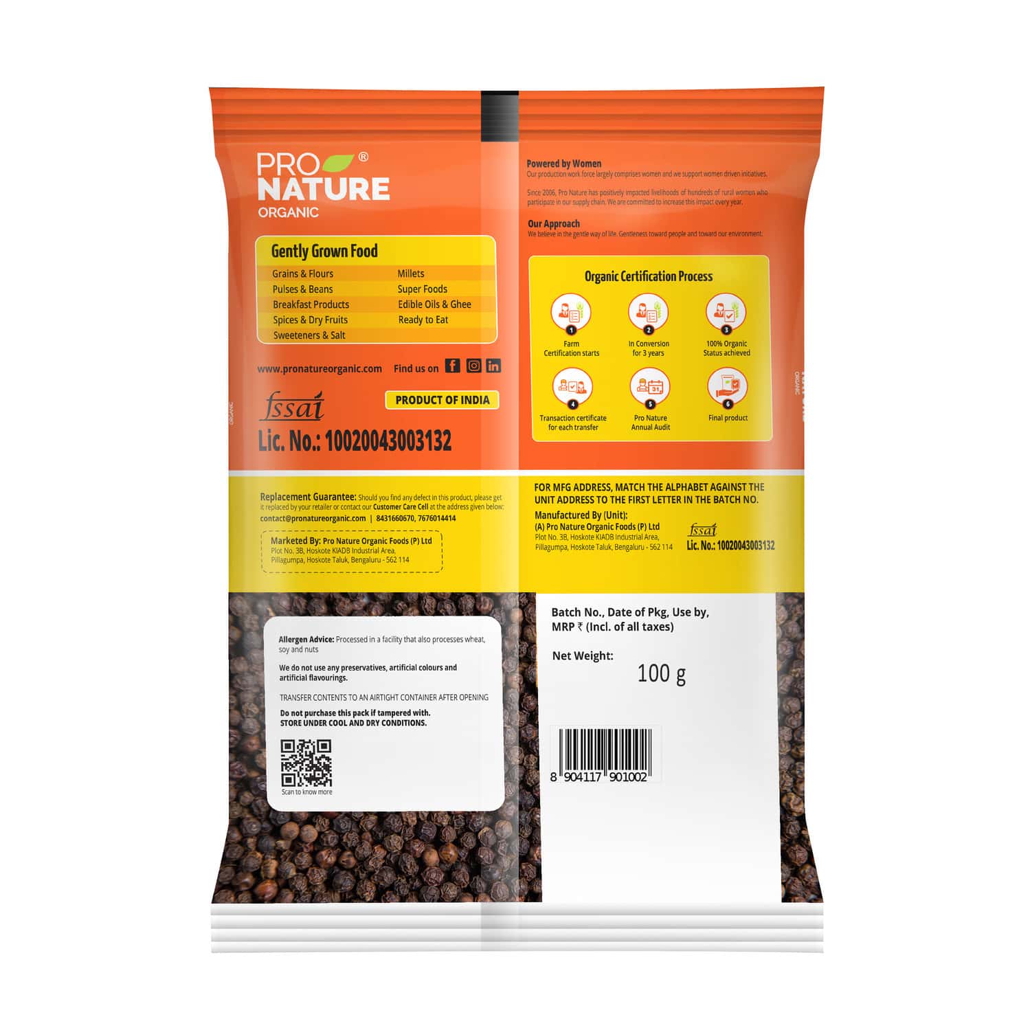 Pro Nature Organic Black Pepper (Whole) 100g