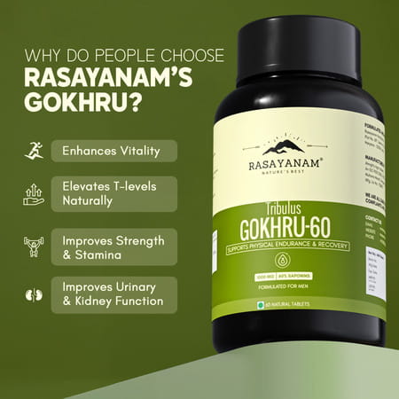 Rasayanam Gokshura 1000mg | High Saponins | Energy & Stamina Support | 60 Tablets | Pack Of 1