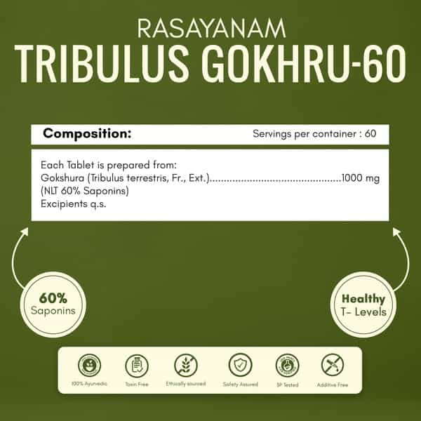 Rasayanam Gokshura 1000Mg | High Saponins | Energy & Stamina Support | 60 Tablets | Pack Of 1