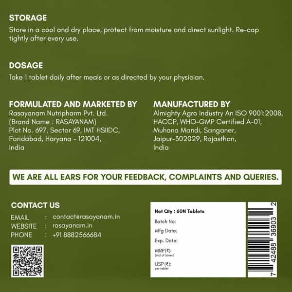 Rasayanam Gokshura 1000Mg | High Saponins | Energy & Stamina Support | 60 Tablets | Pack Of 1