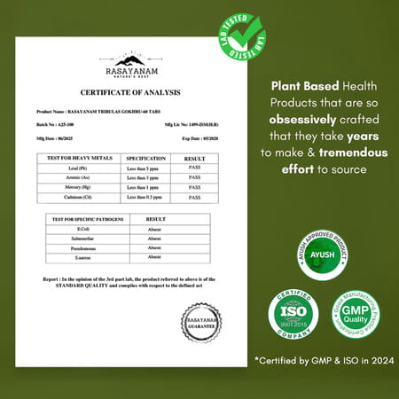 Rasayanam Gokshura 1000mg | High Saponins | Energy & Stamina Support | 60 Tablets | Pack Of 1