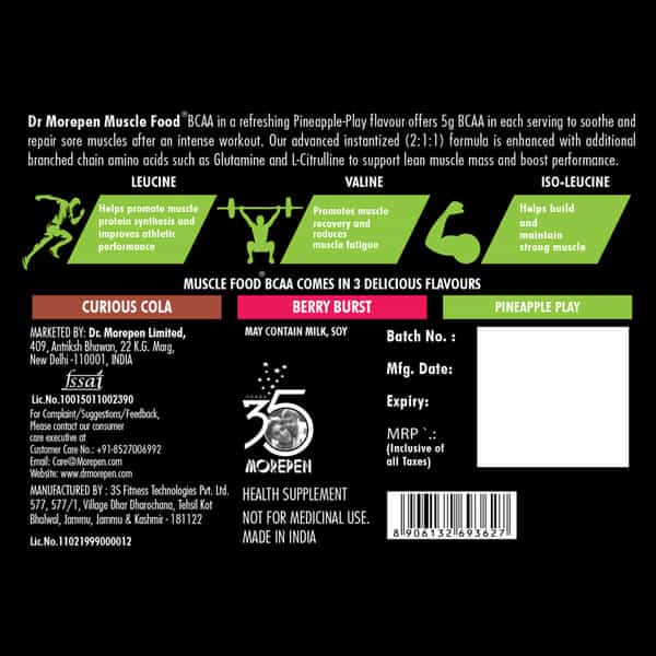 Dr. Morepen Muscle Food Bcaa For Lean Muscle & Strength Pineapple Play - 250G