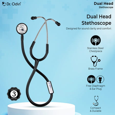 Dr. Odin Dual Head Stethoscope With Extra Diaphgram And Ear Knobs (Black)