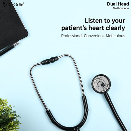 Dr. Odin Dual Head Stethoscope With Extra Diaphgram And Ear Knobs (Black)
