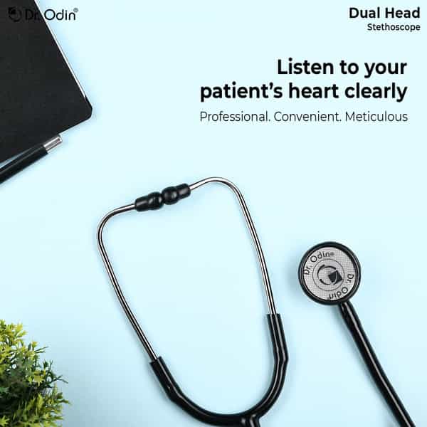 Dr. Odin Dual Head Stethoscope With Extra Diaphgram And Ear Knobs (Black)
