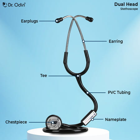 Dr. Odin Dual Head Stethoscope With Extra Diaphgram And Ear Knobs (Black)