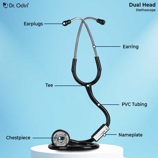 Dr. Odin Dual Head Stethoscope With Extra Diaphgram And Ear Knobs (Black)