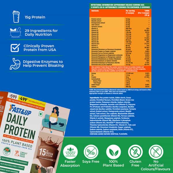 Fast&Up Daily Protein |15G Plant Protein | Fulfils Daily Protein Requirement- Chocolate