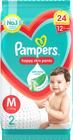 Pampers Happy Sleep Medium Size Baby Diaper 7 - 12kg Pants 2 No'S