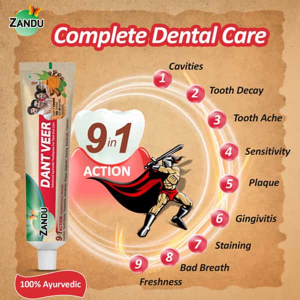 Zandu Dantveer Advanced Ayurvedic Toothpaste Fights 9 Dental Problems 100 Gm