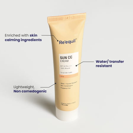 Reequil Sun Cc Cream (Vivid) Spf 50 Pa++++|100% Mineral Uv Filter|30gm