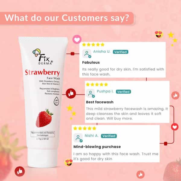 Fixderma Strawberry Face Wash With Vitamin E & Strawberry Extract - 75G