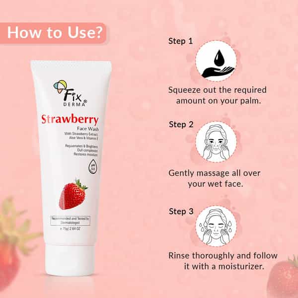 Fixderma Strawberry Face Wash With Vitamin E & Strawberry Extract - 75G