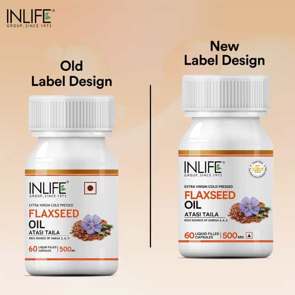 Inlife Flaxseed Oil (Omega 3 6 9) Fatty Acid Supplement Extra Virgin Cold Pressed 500Mg-60 Capsules