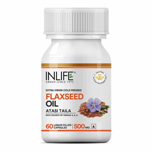 Inlife Flaxseed Oil (Omega 3 6 9) Fatty Acid Supplement Extra Virgin Cold Pressed 500Mg-60 Capsules