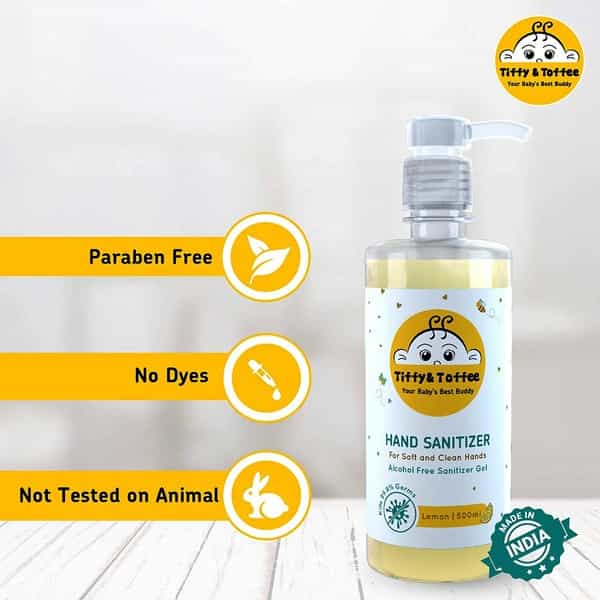 Tiffy & Toffee Baby Hygiene Sanitizer Gel (Alcohol Free) Lemon Hand Sanitizer Pump Dispenser 500Ml