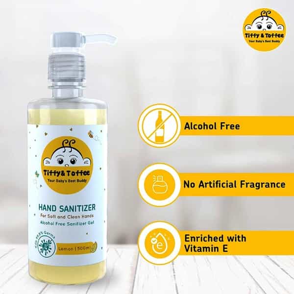 Tiffy & Toffee Baby Hygiene Sanitizer Gel (Alcohol Free) Lemon Hand Sanitizer Pump Dispenser 500Ml