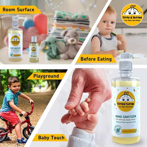 Tiffy & Toffee Baby Hygiene Sanitizer Gel (Alcohol Free) Lemon Hand Sanitizer Pump Dispenser 500Ml