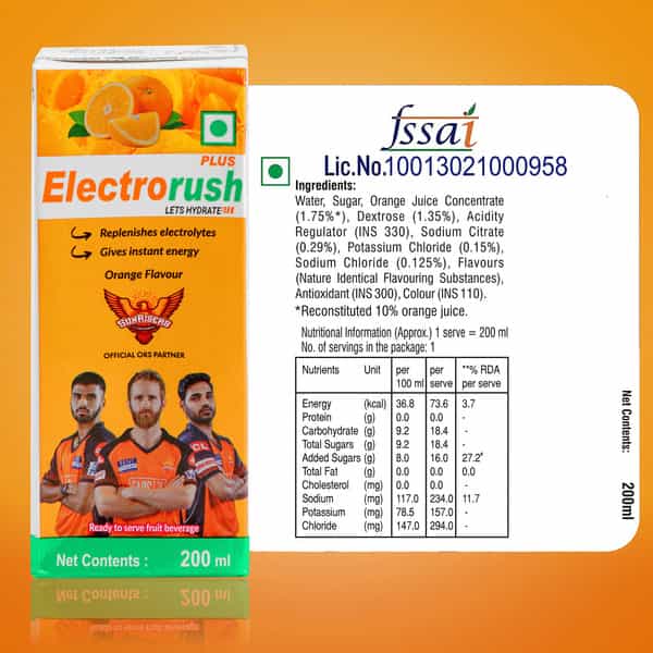 Electrorush Plus Orange Health Drink Pack Of 8 (200 Ml)