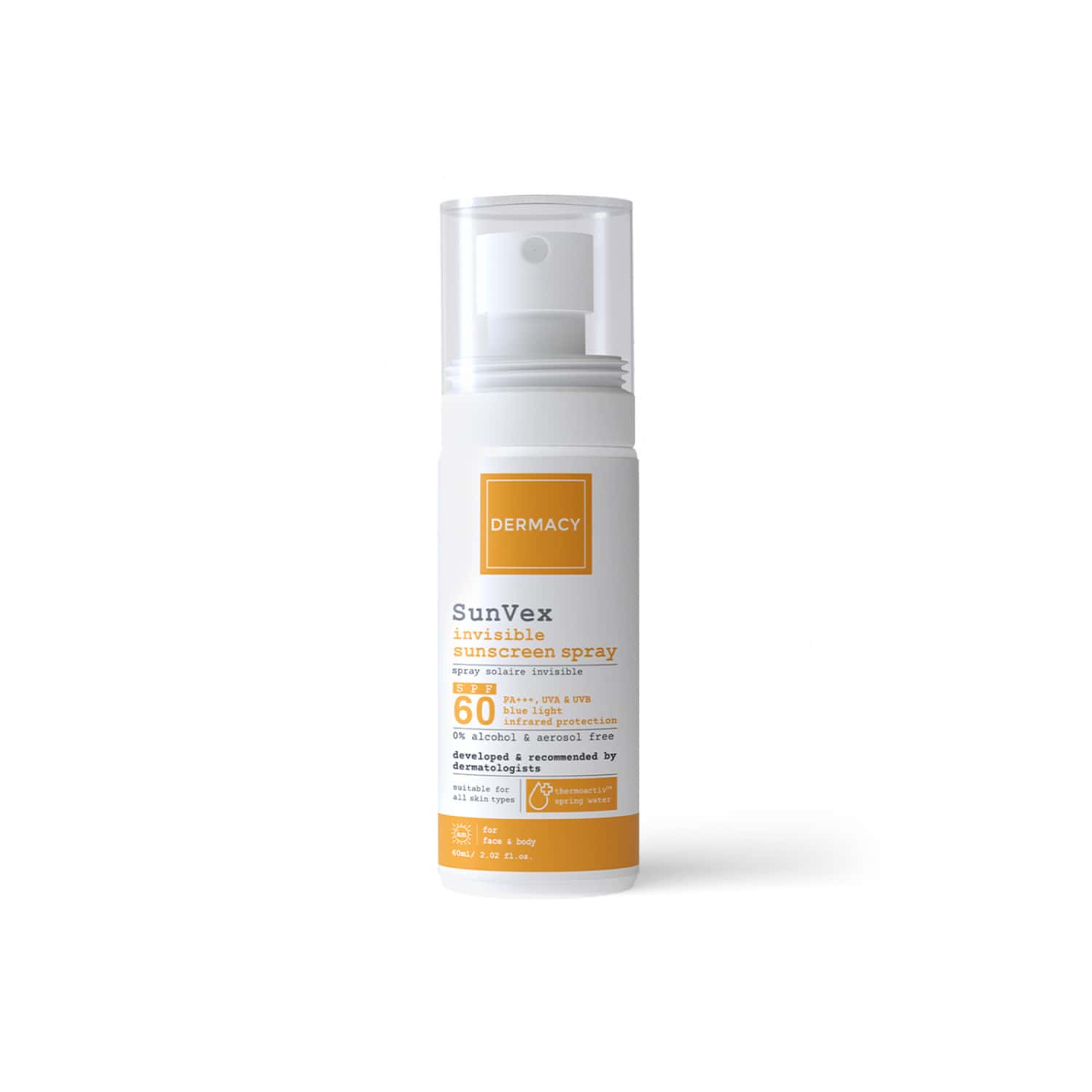 Dermacy Sunvex Invisible Sunscreen Spray | Spf 60 Pa+++ | Uva & Uvb |all Skin Types | Unisex| 60ml