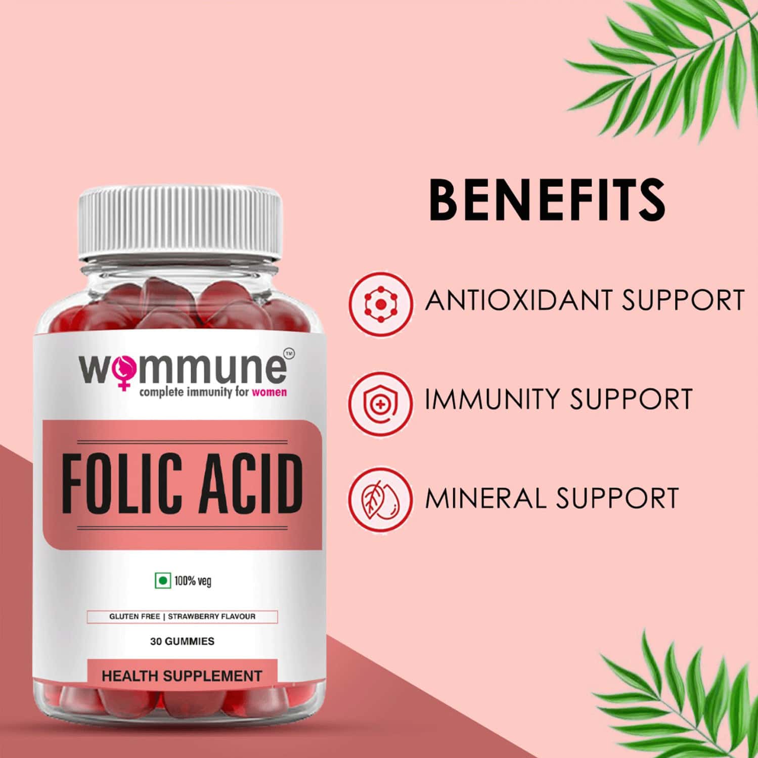 Buy WOMMUNE FOLIC ACID GUMMIES VITAMIN B12 SUPPORTS BLOOD BUILDING IMMUNITY AND ENERGY Online