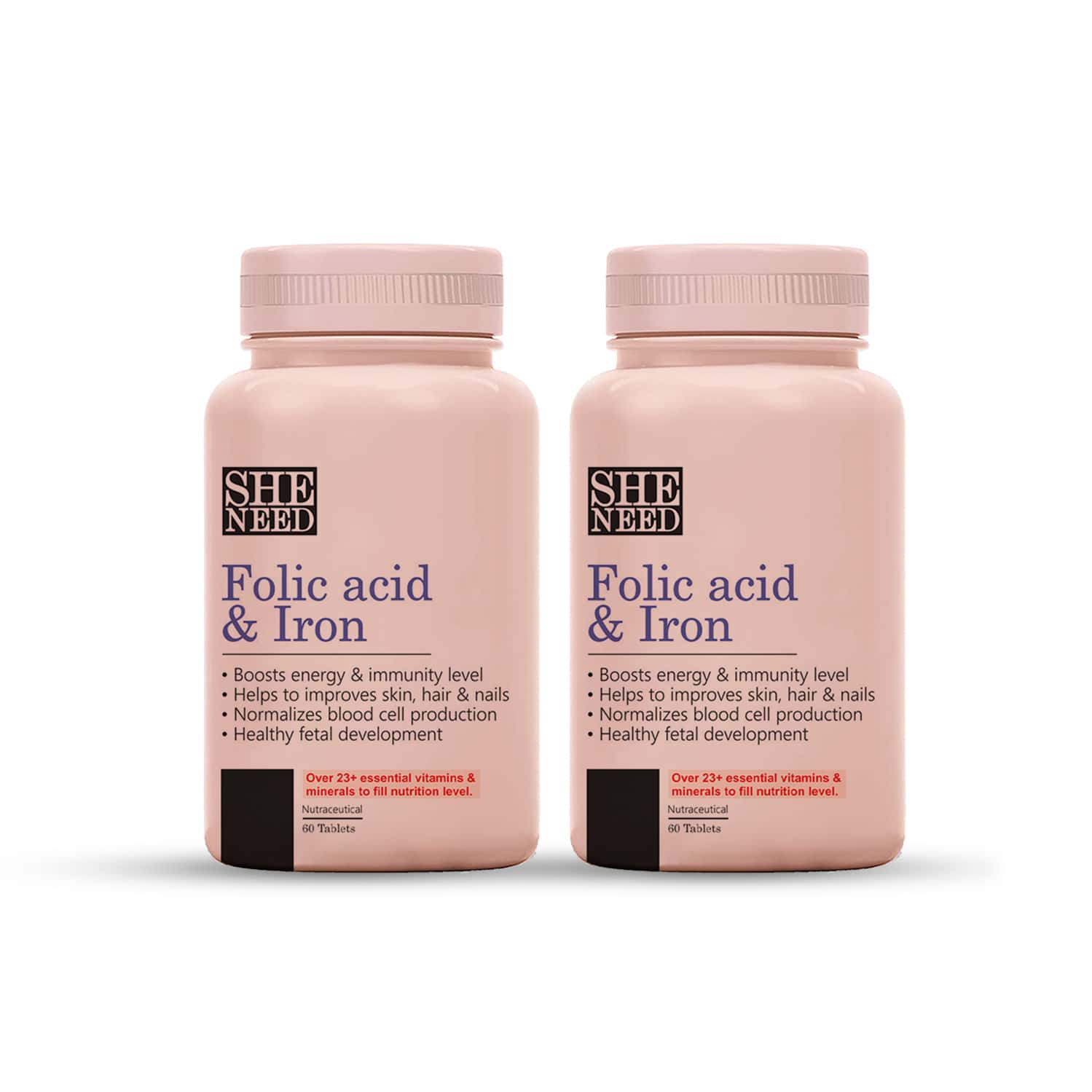 Sheneed Folic Acid & Iron Supplement For Pregnancy | Energy | Hair & Blood Iron Levels-(pack Of 2)