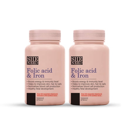 Sheneed Folic Acid & Iron Supplement For Pregnancy | Energy | Hair & Blood Iron Levels-(Pack Of 2)