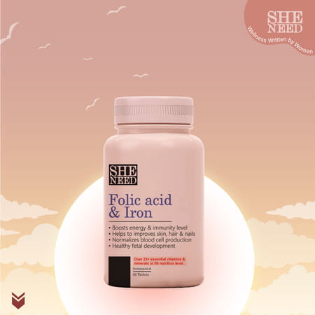 Sheneed Folic Acid & Iron Supplement For Pregnancy | Energy | Hair & Blood Iron Levels-(Pack Of 2)